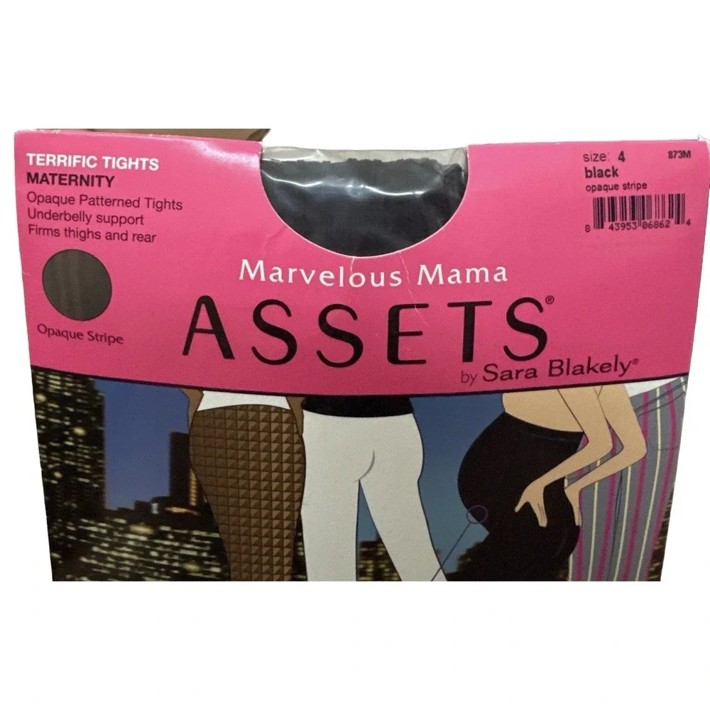NWT Marvelous Mama Assets Maternity Terrific Tights Opaque Stripe Sz 4 Black